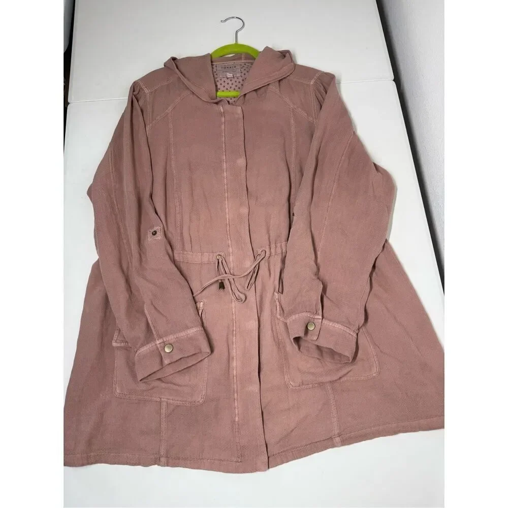Torrid Women’s Twill Anorak Blush Pink Hooded Full Zip Jacket Size 2 pockets